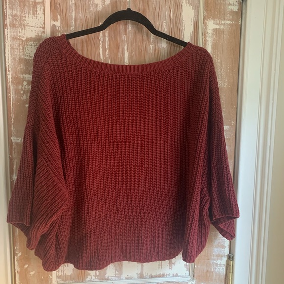 Red Brown knit boxy Free People sweater - Picture 3 of 4